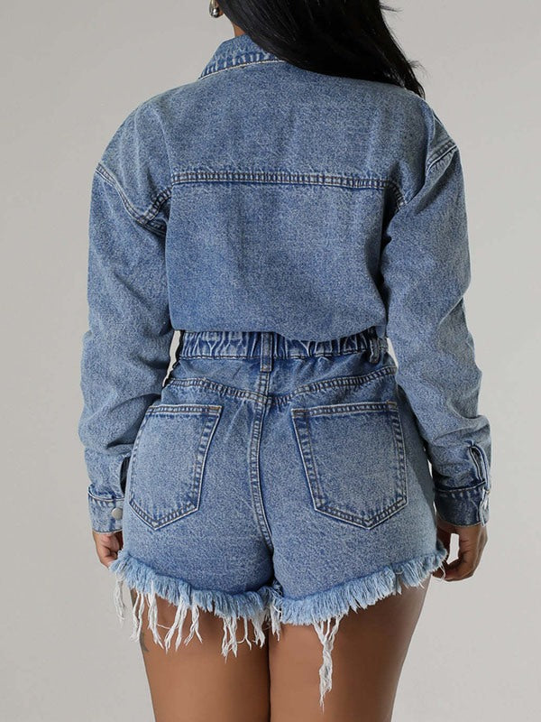Jeans-Strampler im Used-Look mit Druckknöpfen vorne