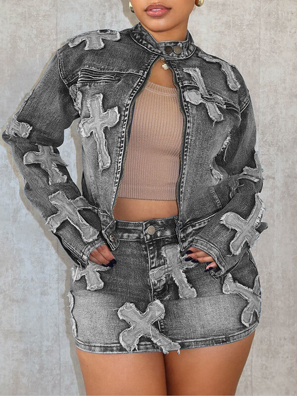 Ensemble veste et jupe en jean Indiebeautie Cross