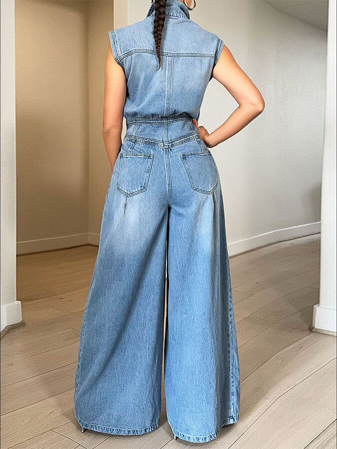 Jeans-Jumpsuit mit Knopfleiste vorne