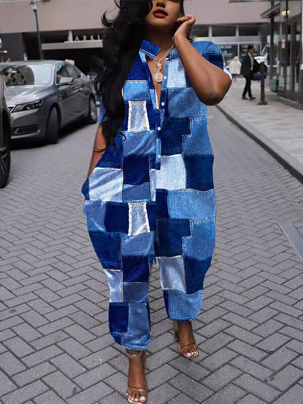 Jumpsuit mit Farbblock-Knopfleiste vorne