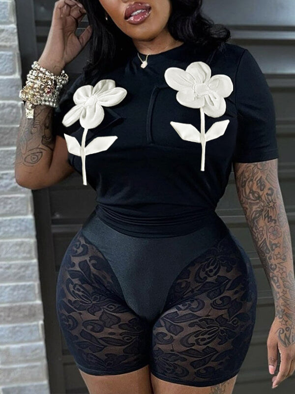 T-shirt à contraste floral