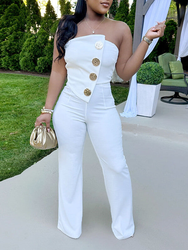 Indiebeautie Trägerloser Jumpsuit mit Knöpfen