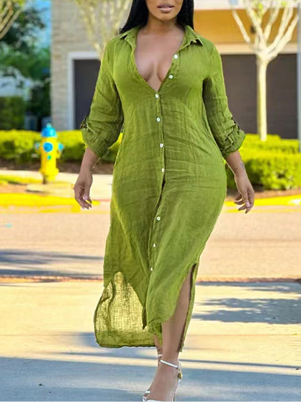 Indiebeautie Side-Slit Shirt Dress