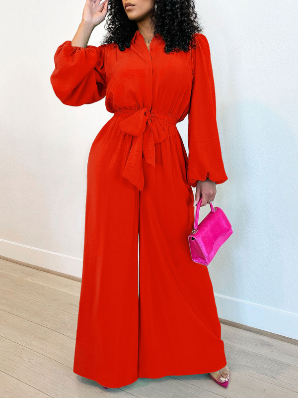 Einfarbiger Jumpsuit mit Knopfleiste vorne – Ausverkauf