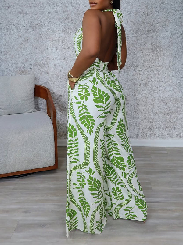 Indiebeautie – Bedruckter Neckholder-Jumpsuit mit weitem Bein