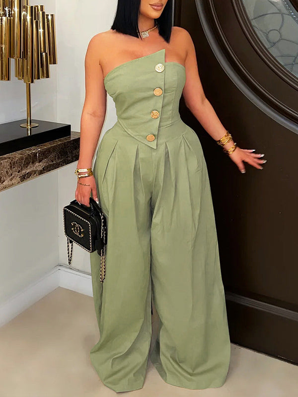 Indiebeautie – Trägerloser Jumpsuit mit weitem Bein und Knopfleiste