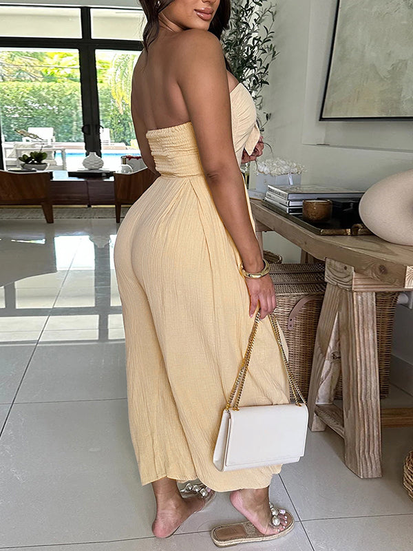 Trägerloser Jumpsuit mit Bindeband