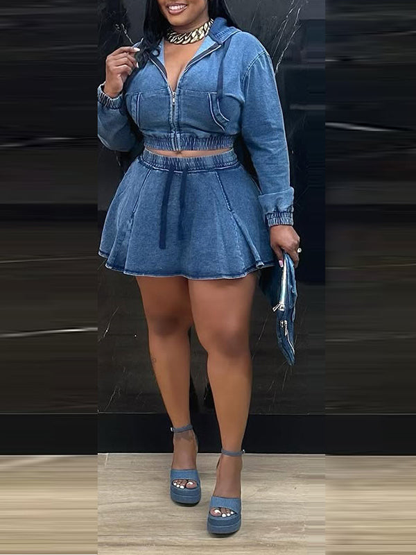 Ensemble sweat à capuche zippé et jupe en jean Indiebeautie