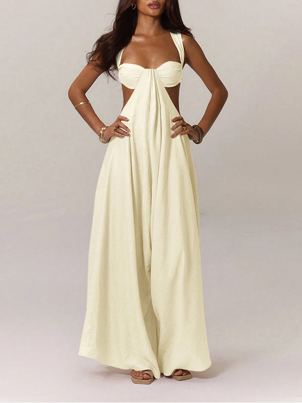 Indiebeautie – Einfarbiger, ärmelloser Jumpsuit mit weitem Bein