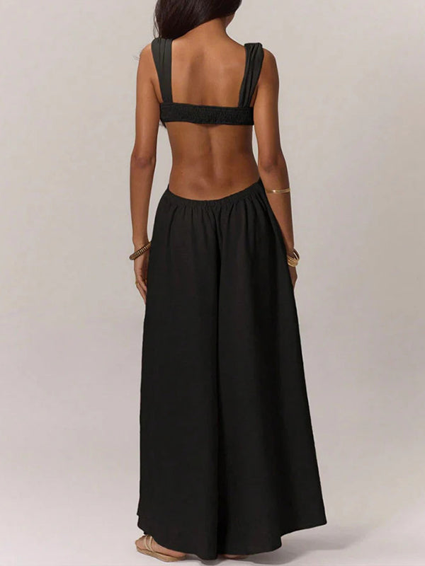 Indiebeautie – Einfarbiger, ärmelloser Jumpsuit mit weitem Bein