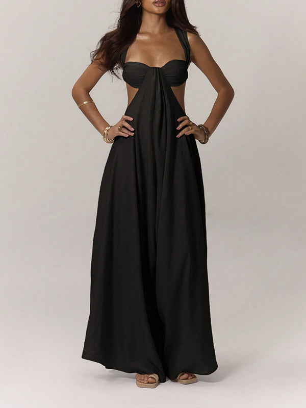 Indiebeautie – Einfarbiger, ärmelloser Jumpsuit mit weitem Bein