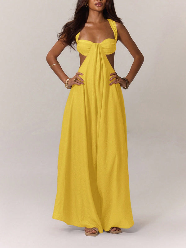 Indiebeautie – Einfarbiger, ärmelloser Jumpsuit mit weitem Bein