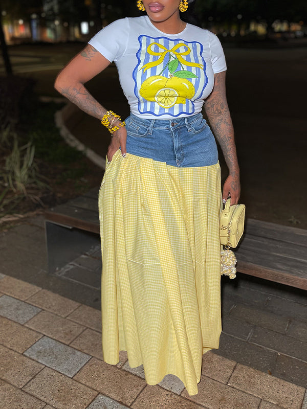Ensemble t-shirt imprimé et jupe combo Indiebeautie