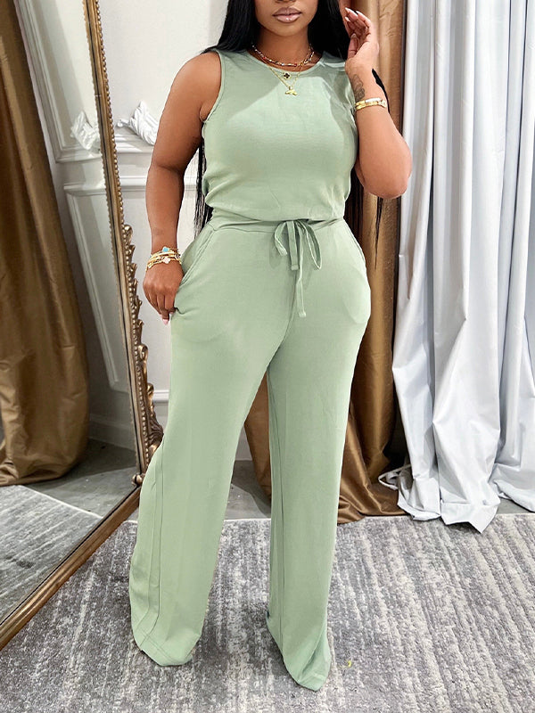 Einfarbiger ärmelloser Jumpsuit – Ausverkauf