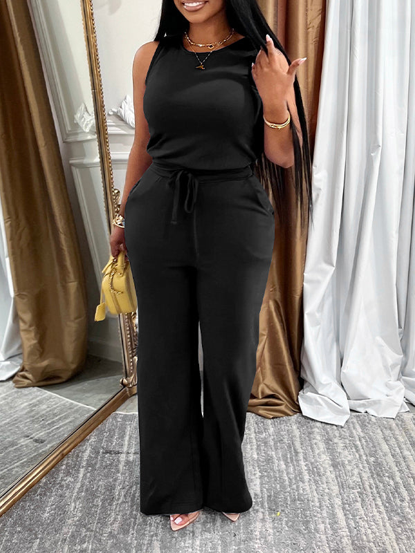 Einfarbiger ärmelloser Jumpsuit – Ausverkauf