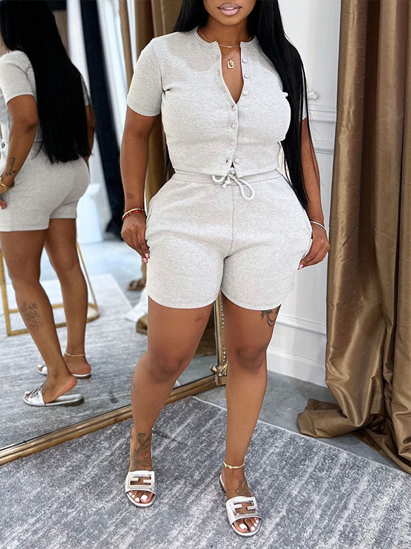 Ensemble haut et short boutonnés unis Indiebeautie