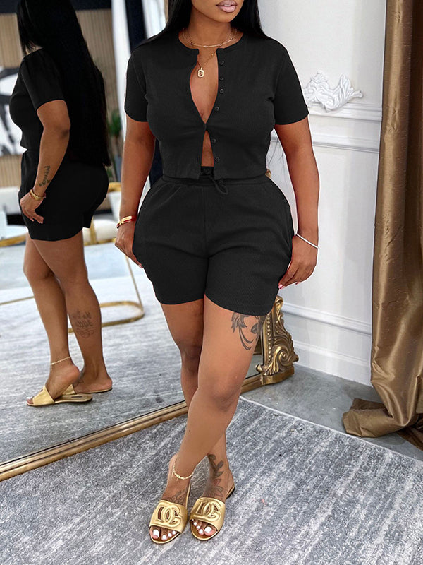 Ensemble haut et short boutonnés unis Indiebeautie