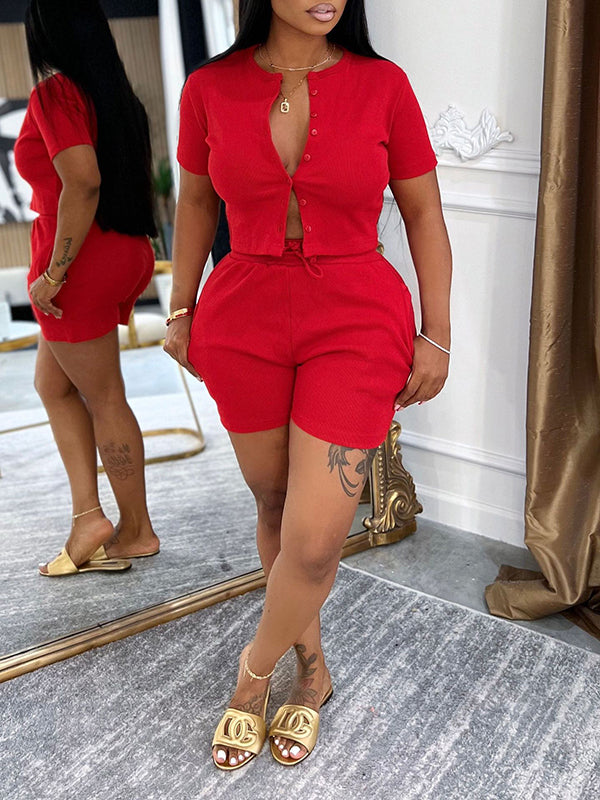 Ensemble haut et short boutonnés unis Indiebeautie