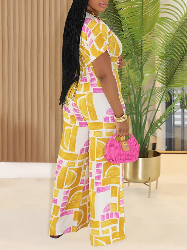 Bedruckter Jumpsuit mit weitem Bein und Reißverschluss vorne
