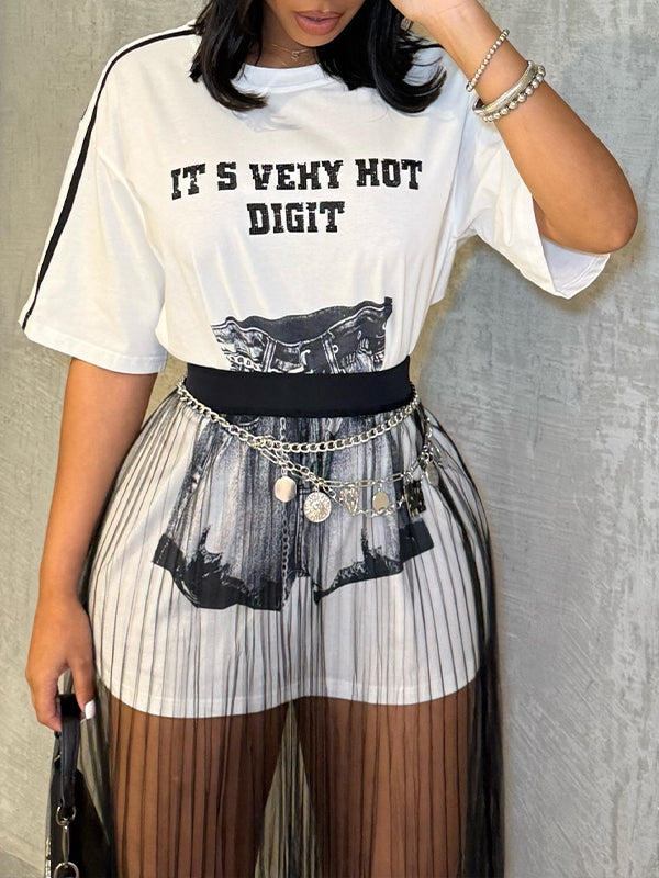 Ensemble t-shirt imprimé et jupe transparente