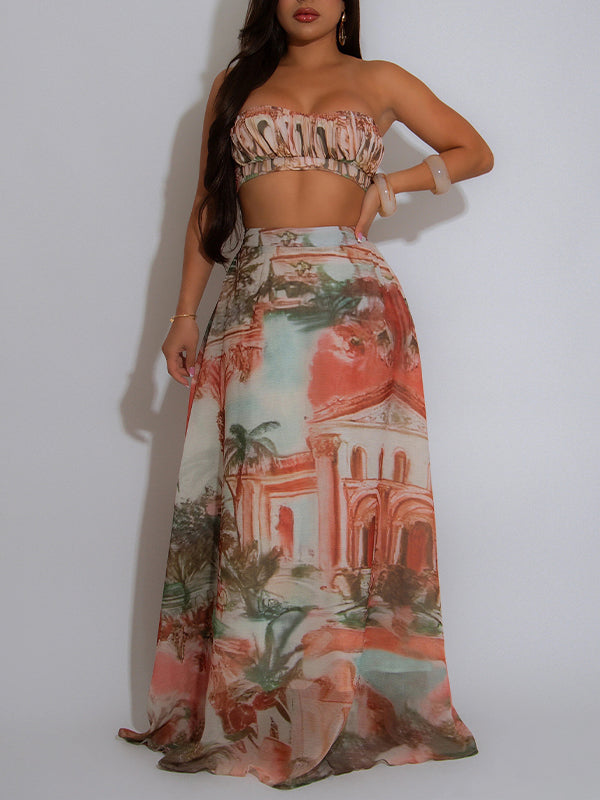 Ensemble haut bandeau et jupe imprimés