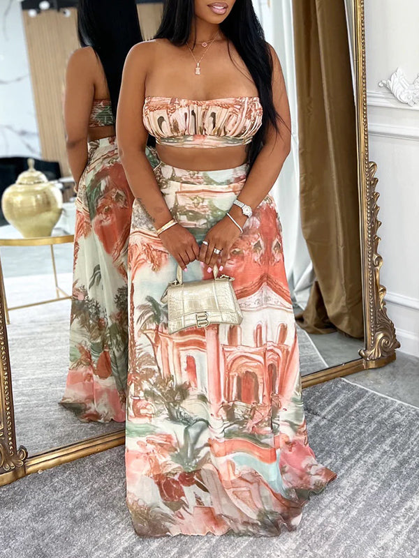 Ensemble haut bandeau et jupe imprimés