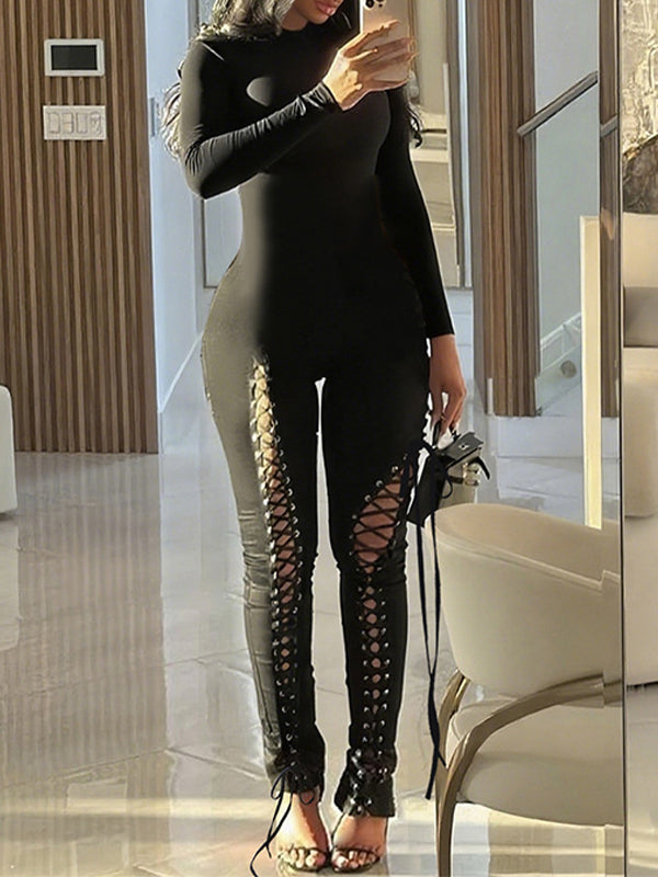 Combinaison skinny unie à lacets