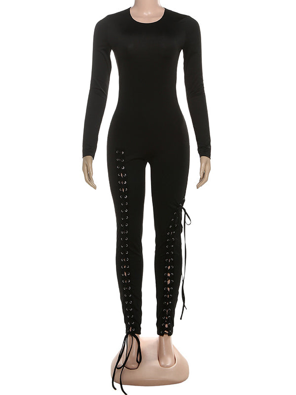 Combinaison skinny unie à lacets