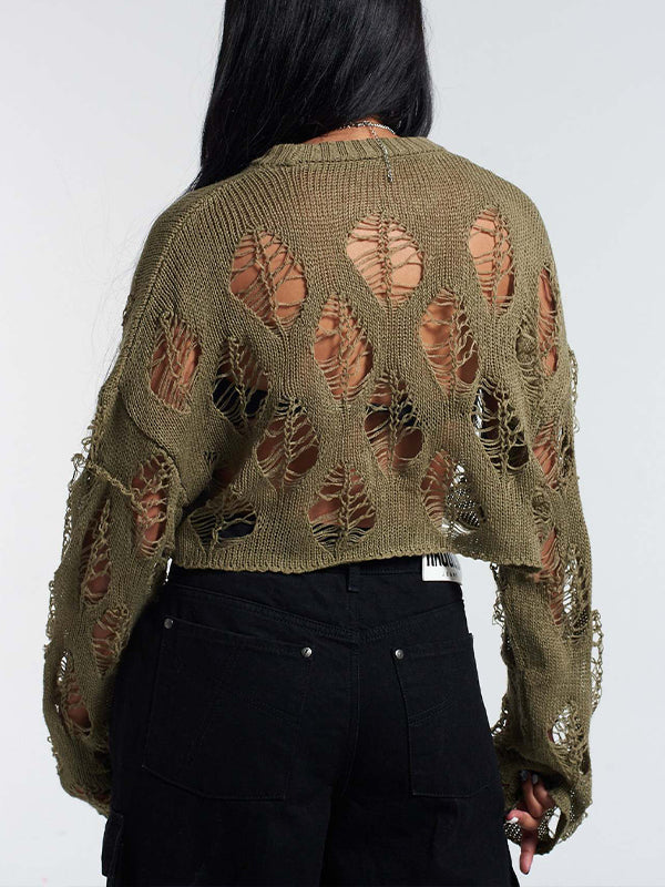 Solid Cutout Cropped Sweater