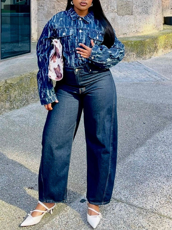 Ripped Button-Front Denim Jacket