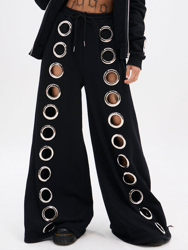 Eyelet Wide-Leg Sweatpants