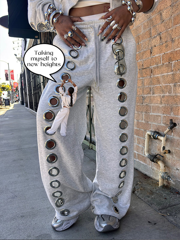 Eyelet Wide-Leg Sweatpants