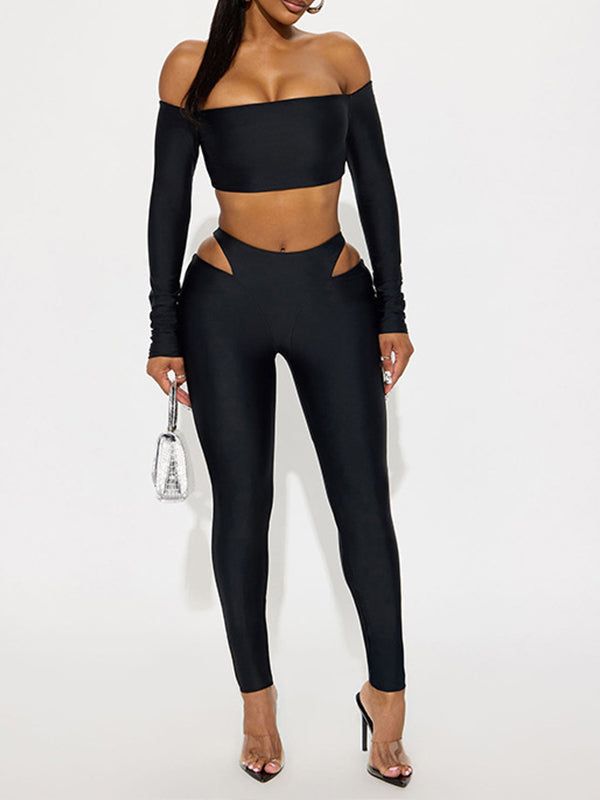 Off-Shoulder Crop Top & Cutout Pants Set