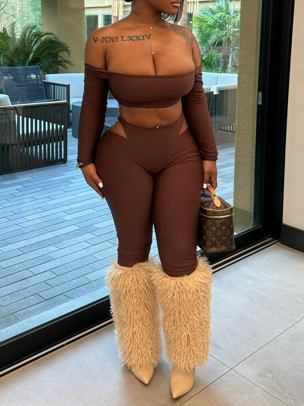 Off-Shoulder Crop Top & Cutout Pants Set