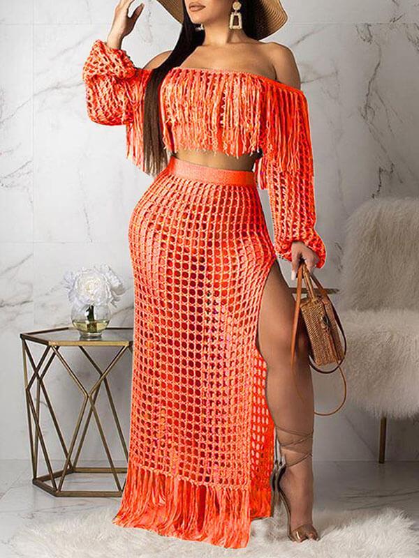 Ensemble haut court et jupe à pompons en maille Indiebeautie