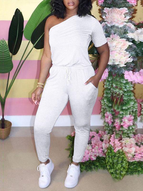 One-Shoulder-Jumpsuit mit Kordelzug – Ausverkauf