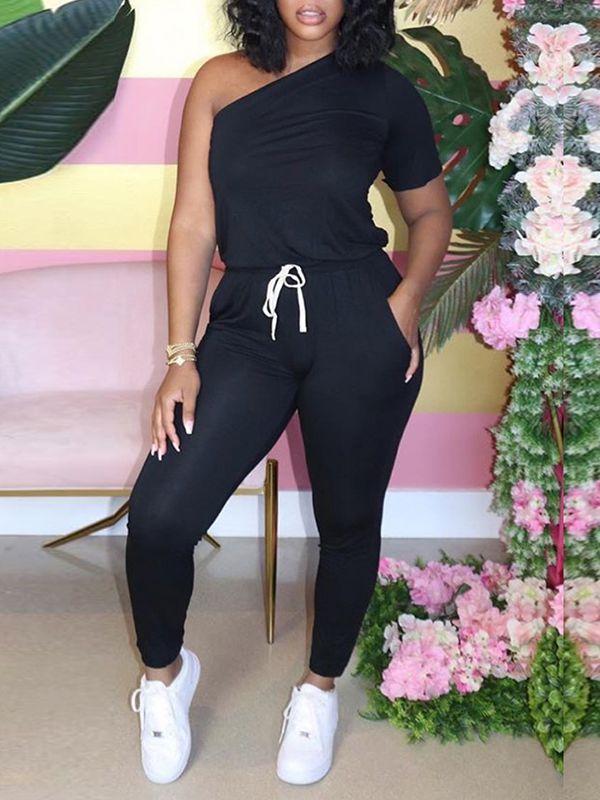 One-Shoulder-Jumpsuit mit Kordelzug – Ausverkauf