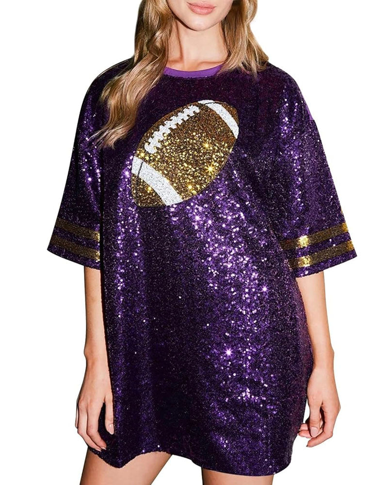 Game Day Sequin Oversized Shirt Dress Purple