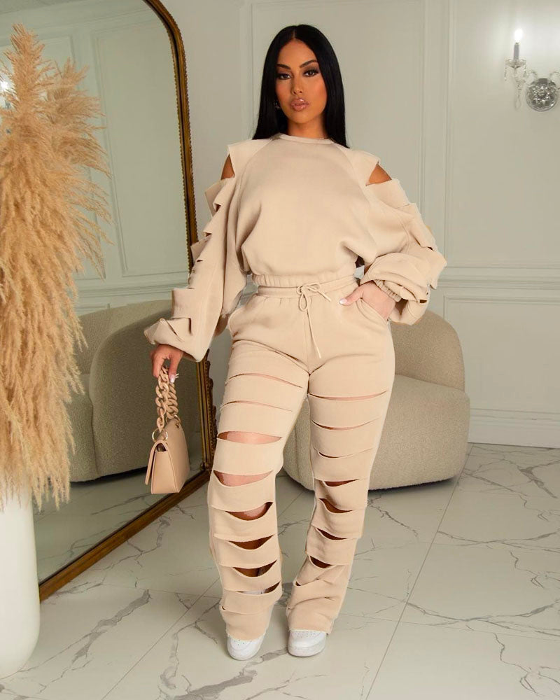 Cut Out Pant Set Apricot