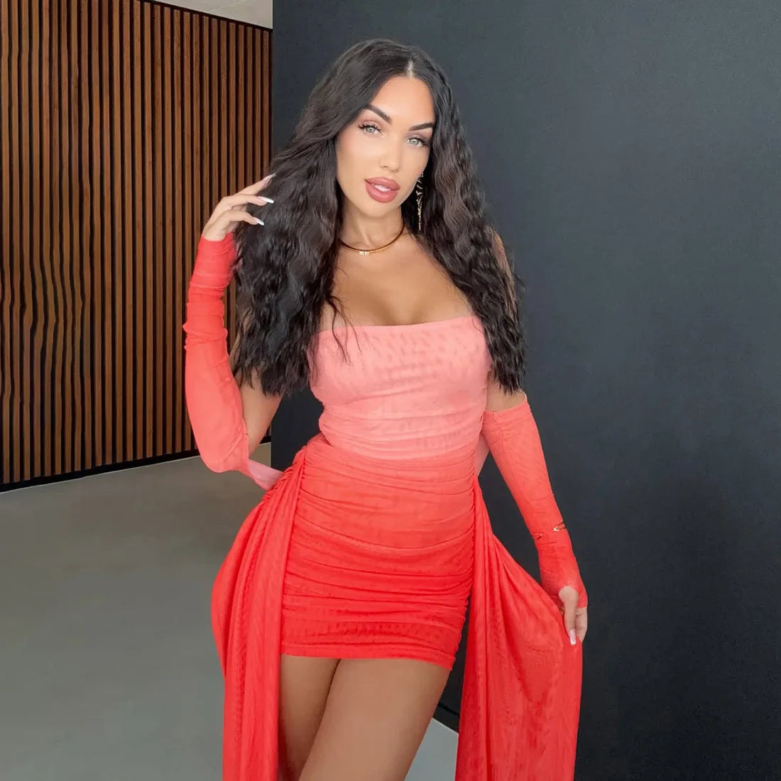 Mesh Drama Sleeve Dress