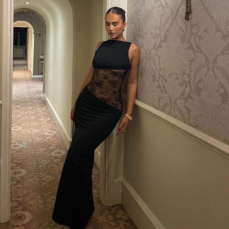 Lace Panel Maxi Dress