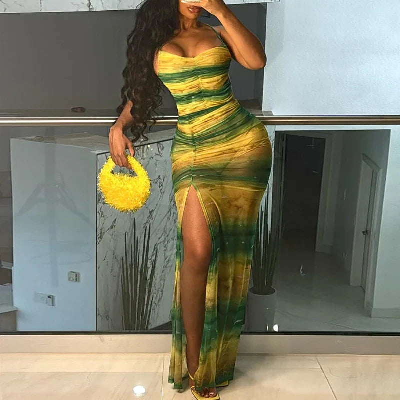 Gradient Backless Split Dress