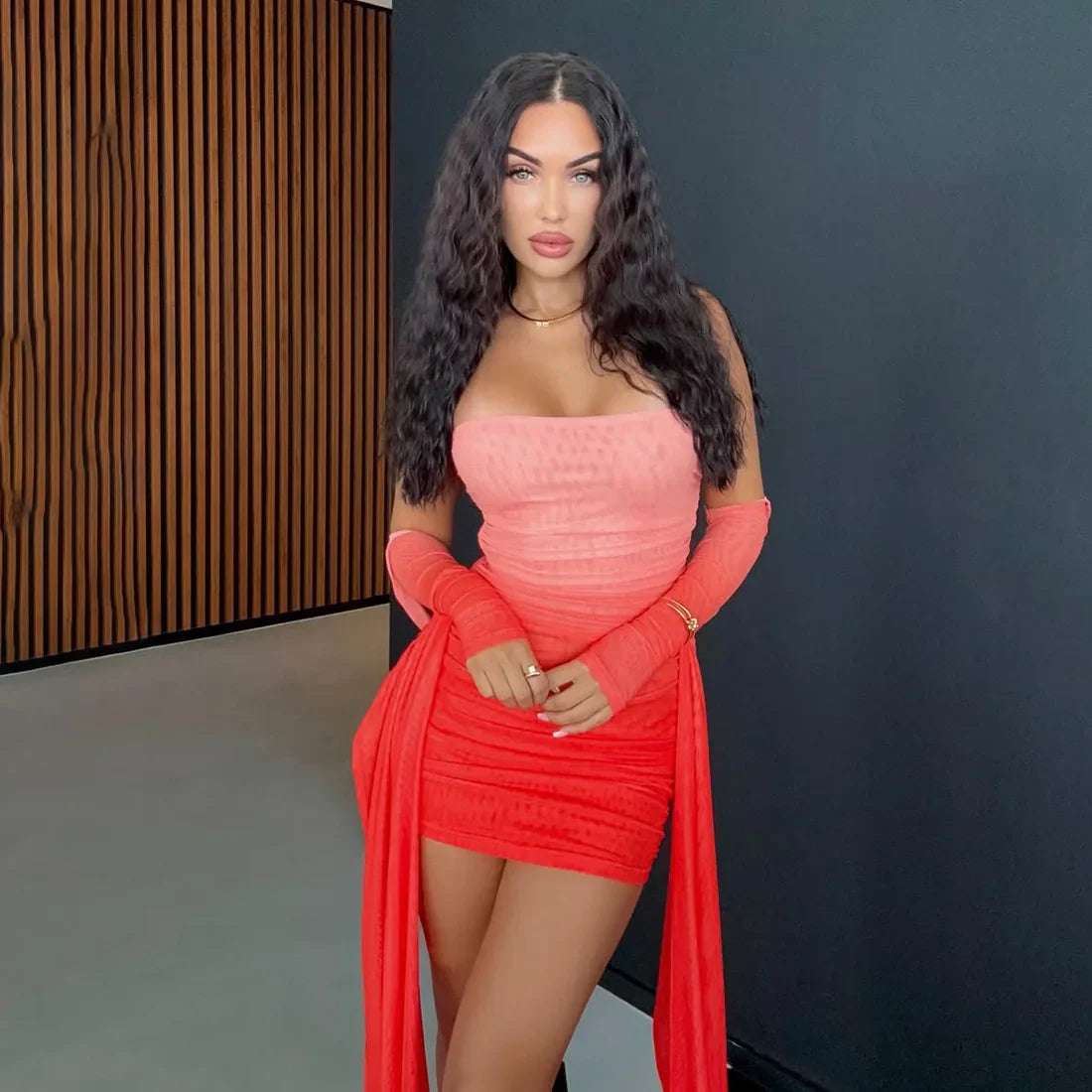 Mesh Drama Sleeve Dress