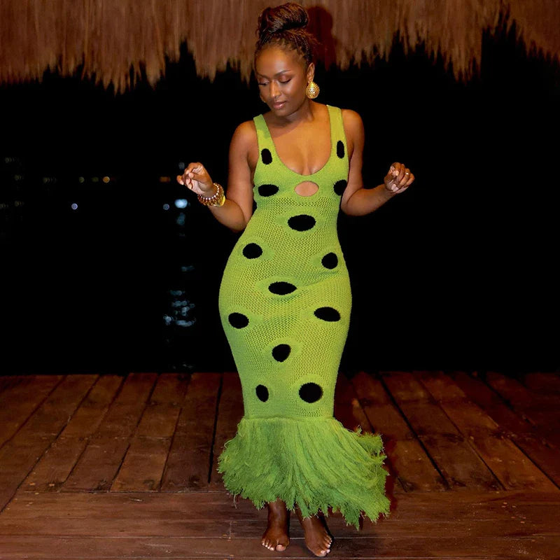 Tropical Fringe Knit Dress