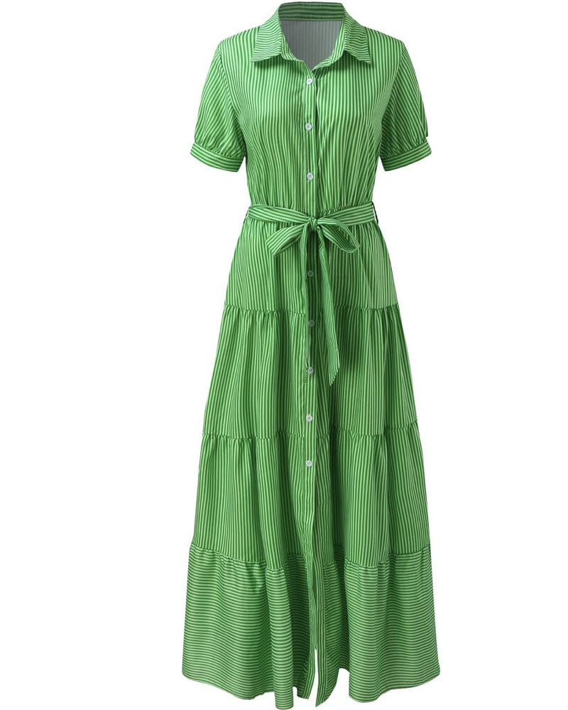 Tiered Striped Maxi Dress Green