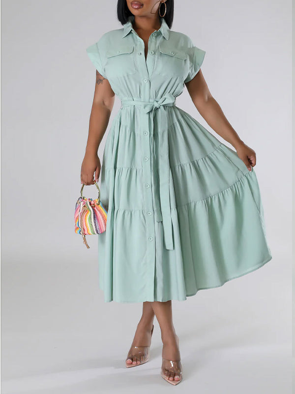 Robe chemise unie nouée