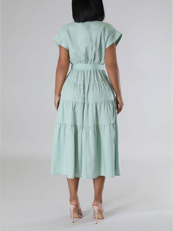 Robe chemise unie nouée