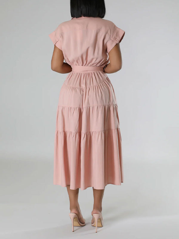 Robe chemise unie nouée