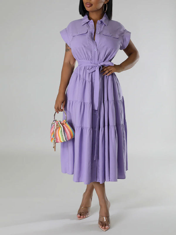 Robe chemise unie nouée