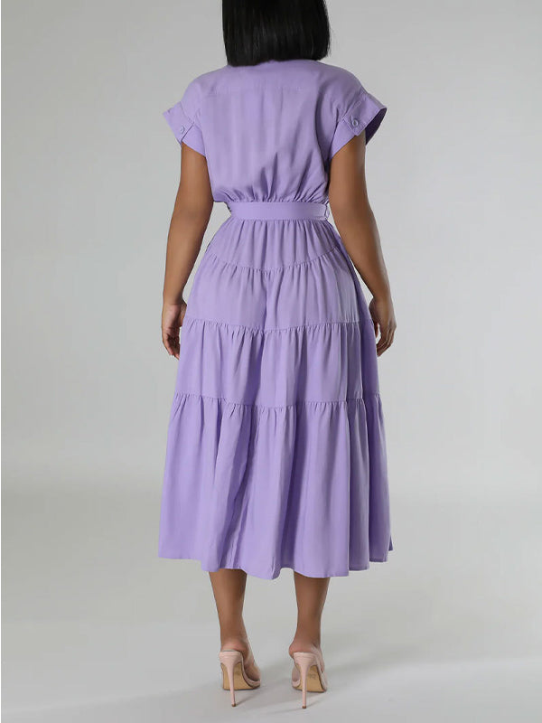 Robe chemise unie nouée